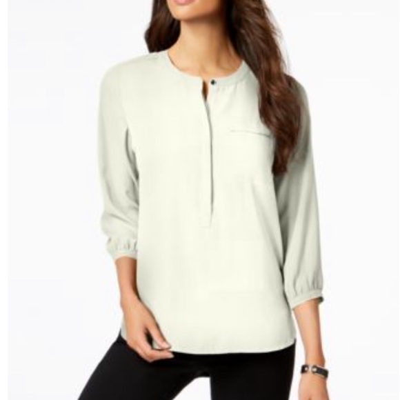 JM Collection Tops - JM Collection Ivory Pleat-Back Semi Sheer Blouse Size Medium